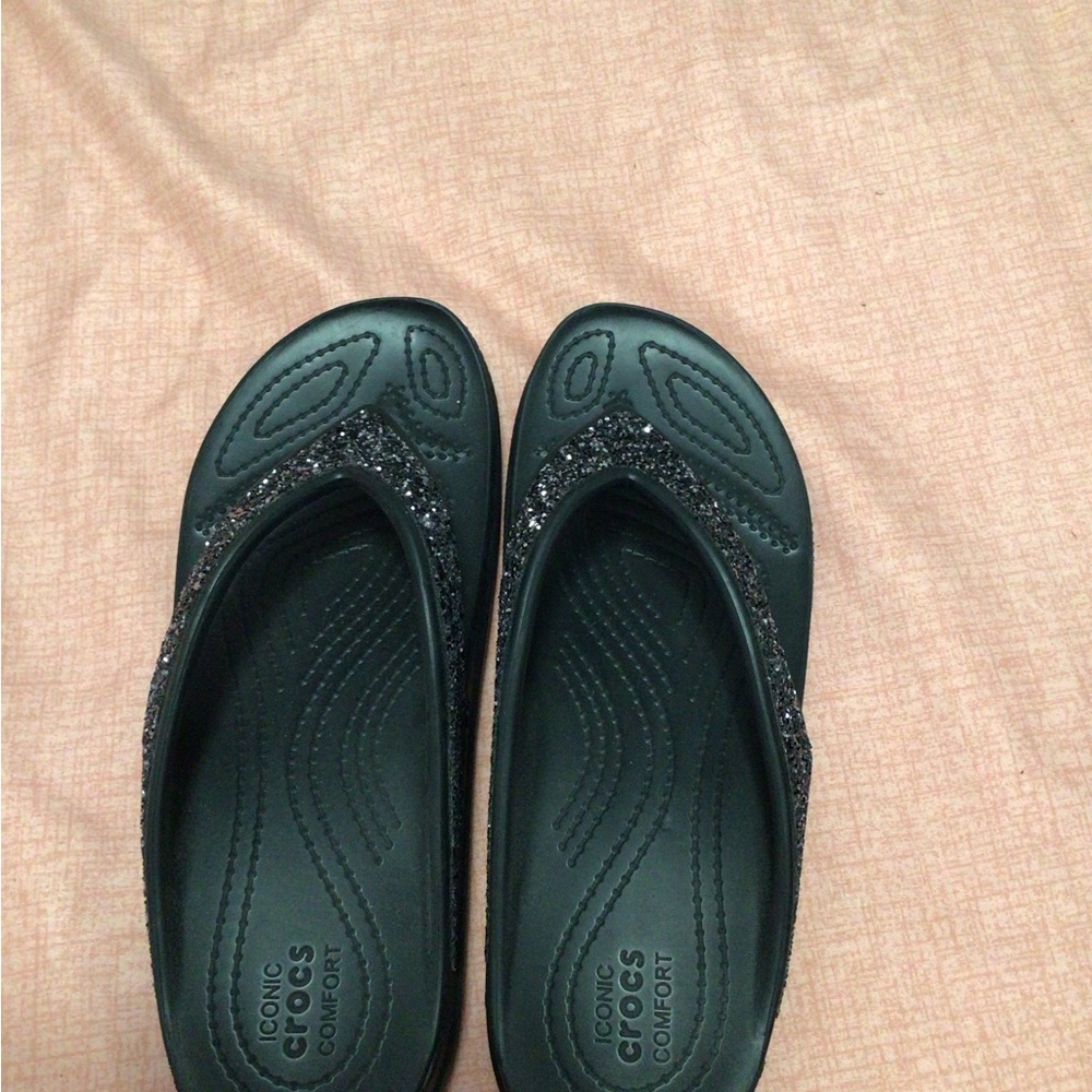 CROCS Women's Black Glitter Mules